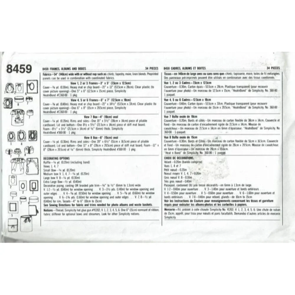 Simplicity Sewing Pattern 8459 Frames‎ Albums Boxes